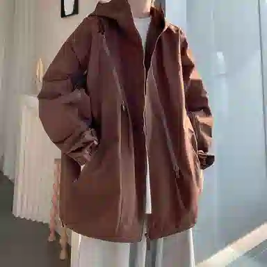 玉儿恋  纯色高领连帽机能风美式  防水防风冲锋衣 男款