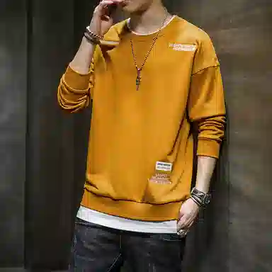 玉儿恋 宽松纯色圆领套头落肩长袖卫衣 男款