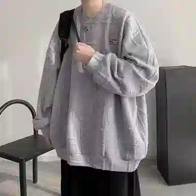 玉儿恋 纯色宽松圆领落肩套头长袖卫衣 男女同款