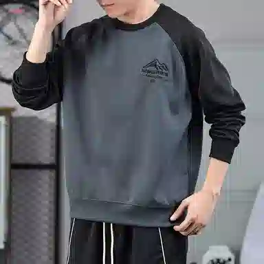 玉儿恋 百搭纯色宽松休闲圆领套头插肩拼色长袖卫衣 男款