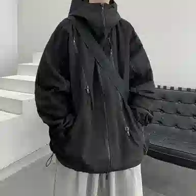 玉儿恋  纯色高领连帽机能风美式  防水防风冲锋衣 男款
