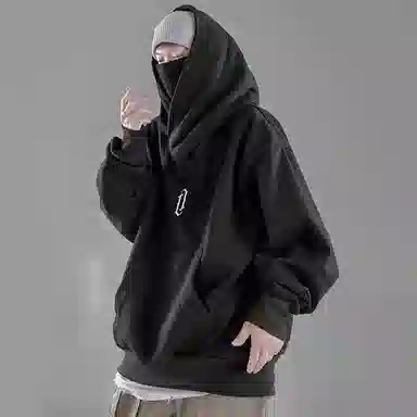 玉儿恋 复古纯色连帽宽松落肩套头长袖卫衣 男款