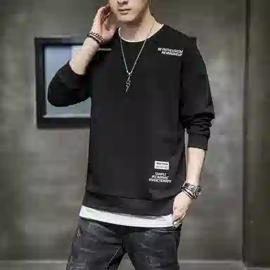 玉儿恋 宽松纯色圆领套头落肩长袖卫衣 男款