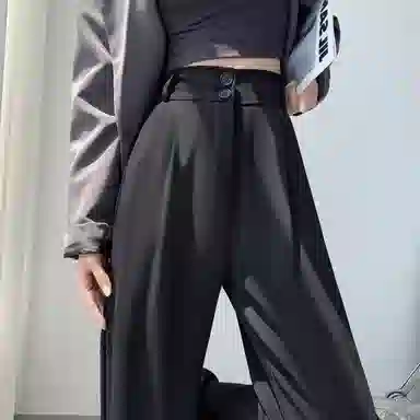 玉儿恋 纯色高腰宽松垂坠感直筒西裤休闲裤 女款