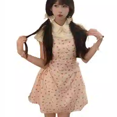 玉儿恋 学院风甜美假两件娃娃领裙女夏在逃公主蓬蓬蛋糕裙小个子连衣裙 女款