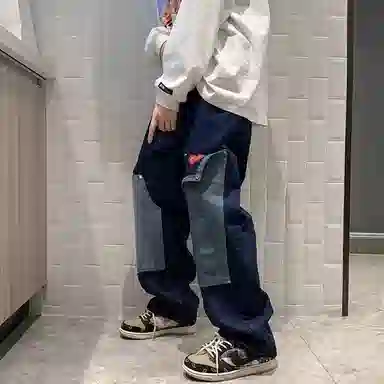 玉儿恋 宽松潮牌美式高街直筒牛仔裤 男款