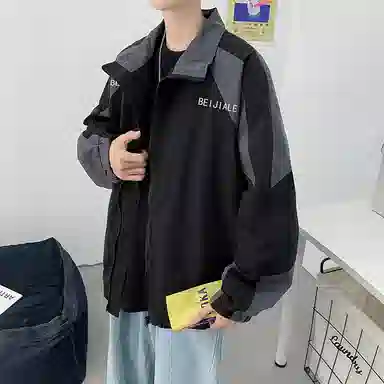 玉儿恋 复古拼接百搭运动翻领夹克外套 男款