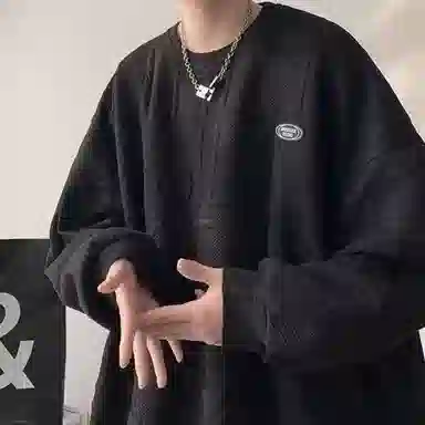 玉儿恋 纯色宽松圆领落肩套头长袖卫衣 男女同款