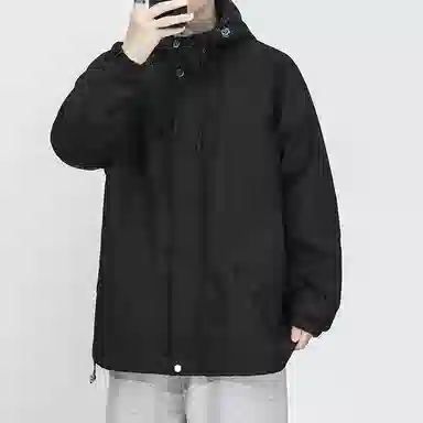 玉儿恋  美式户外休闲纯色连帽潮牌宽松拉链  防水冲锋衣 男款