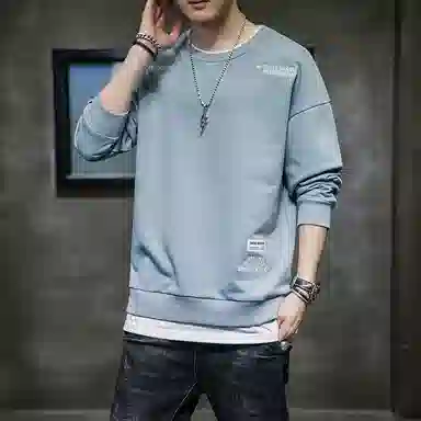 玉儿恋 宽松纯色圆领套头落肩长袖卫衣 男款