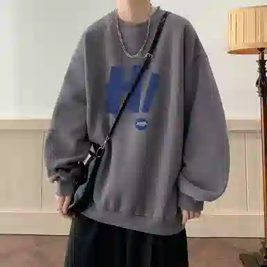 玉儿恋 美式复古字母印花圆领落肩宽松长袖卫衣 男款