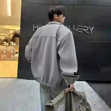 冰飞 美式复古嘻哈街头字母立体字母胶标图案基础款纯色宽松休闲时尚百搭痞帅夹棉加厚保暖单排扣翻领毛呢夹克外套 男女同款