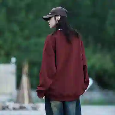 冰飞 美式复古时尚前卫创意趣味薯条图案字母印花宽松休闲舒适套头落肩无帽上衣潮牌潮流青少年感重磅百搭圆领卫衣 男女同款