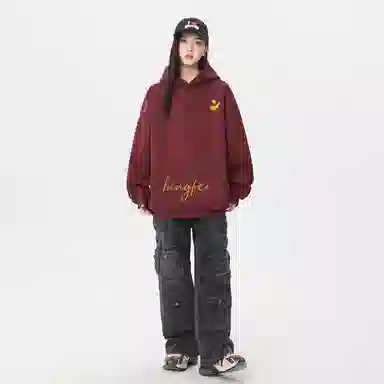 冰飞 美式复古高级感简约基础款创意手绘字母图案发泡印花高街潮牌外套学院风小众设计感高克重磅连帽卫衣 男女同款