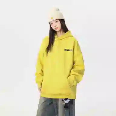 冰飞 美式复古学院风高街创意手绘风景字母图案发泡工艺设计宽松休闲舒适套头落肩潮牌重磅连帽卫衣 男女同款