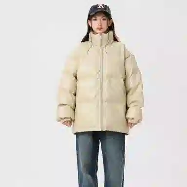 冰飞 美式复古嘻哈风街头基础款纯色立领机能加厚保暖防水防风宽松面包棉服 男女同款