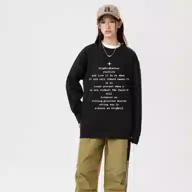 冰飞 美式复古简约学院风英文字母印花宽松舒适加绒加厚圆领套头卫衣 男女同款