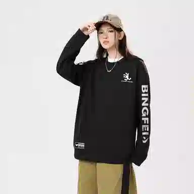 冰飞 美式复古高街创意趣味卡通动漫图案双臂字母印花宽松休闲舒适圆领套头秋衣服嘻哈街头学院风时尚重磅长袖卫衣 男女同款