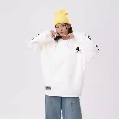 冰飞 美式复古高街创意趣味卡通动漫图案双臂字母印花宽松休闲舒适圆领套头秋衣服嘻哈街头学院风时尚重磅长袖卫衣 男女同款