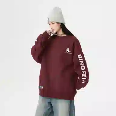 冰飞 美式复古高街创意趣味卡通动漫图案双臂字母印花宽松休闲舒适圆领套头秋衣服嘻哈街头学院风时尚重磅长袖卫衣 男女同款