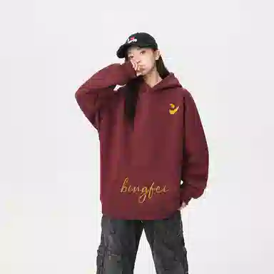 冰飞 美式复古高级感简约基础款创意手绘字母图案发泡印花高街潮牌外套学院风小众设计感高克重磅连帽卫衣 男女同款