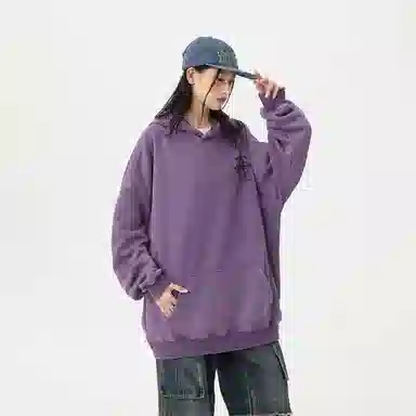冰飞 美式复古潮流创意手绘废土风十字架图案字母印花宽松休闲舒适水洗做旧工艺上衣服嘻哈街头潮牌潮流百搭重磅长袖连帽卫衣 男女同款