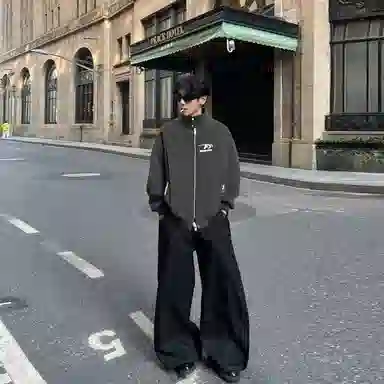 冰飞 美式复古水洗立领解构高街春秋高颜值高级感穿搭潮牌字母基础款显瘦户外拉链开衫长袖休闲外套扎染皮夹克 男女同款