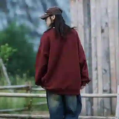 冰飞 美式复古高街创意趣味涂鸦卡通人物字母图案印花宽松舒适圆领套头落肩重磅卫衣 男女同款