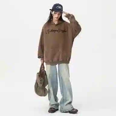 冰飞 美式复古嘻哈街头个性灵感创意撕裂感西方人物油画图案印花宽松休闲高级感水洗做旧上衣服重磅时尚百搭连帽卫衣 男女同款