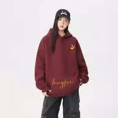 冰飞 美式复古高级感简约基础款创意手绘字母图案发泡印花高街潮牌外套学院风小众设计感高克重磅连帽卫衣 男女同款