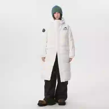 冰飞 美式复古高街潮牌经典基础款字母星星印花凹凸质感胶标大口袋保暖防风上衣下摆开叉设计中长款时尚情侣连帽外套羽绒服 男女同款