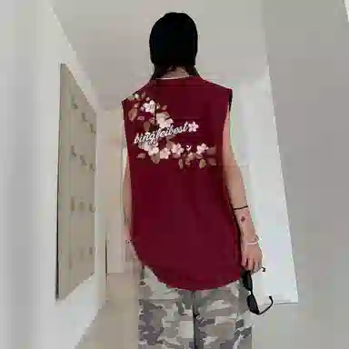 冰飞 背面图案印花美式基础款简约个性小众背心 男女同款