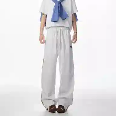冰飞 美式复古学院风高级感毛巾绣腊肠狗图案宽松休闲舒适时尚潮流百搭直筒针织运动裤 男女同款