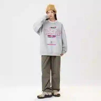 冰飞 美式复古学院风创意趣味手绘立体字母图案印花宽松休闲舒适套头落肩圆领上衣服潮牌潮流重磅长袖卫衣 男女同款