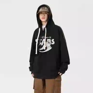 冰飞 美式复古学院风趣味星星字母图案印花宽松休闲落肩套头潮牌痞帅设计高级感小众硬挺重磅加绒加厚连帽卫衣 男女同款