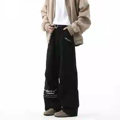 冰飞 美式复古高街机能风创意手绘字母图案印花宽松舒适多口袋设计工装直筒裤痞帅潮流百搭休闲裤 男女同款