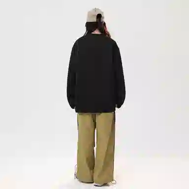 冰飞 美式复古高街创意趣味卡通动漫图案双臂字母印花宽松休闲舒适圆领套头秋衣服嘻哈街头学院风时尚重磅长袖卫衣 男女同款