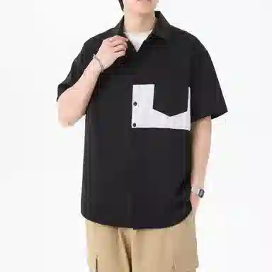 冰飞 日系复古学院高级感条纹拼接简约基础款宽松休闲舒适时尚潮流百搭凉感短袖衬衫 男女同款