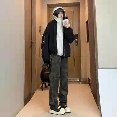 冰飞 美式复古高街宽松休闲舒适高级感口袋设计潮牌潮流牛仔裤 男女同款 迷彩色