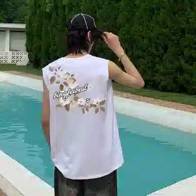 冰飞 背面图案印花美式基础款简约个性小众背心 男女同款