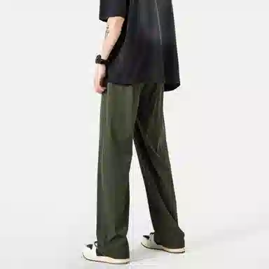 冰飞 美式复古无性别主义风个性手绘创意几何图案字母印花裤腰带宽松百搭显瘦简约冰丝空调裤基础款凉感休闲裤 男女同款