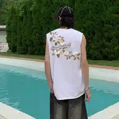 冰飞 背面图案印花美式基础款简约个性小众背心 男女同款