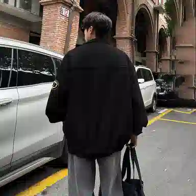 冰飞 美式复古嘻哈街头字母立体字母胶标图案基础款纯色宽松休闲时尚百搭痞帅夹棉加厚保暖单排扣翻领毛呢夹克外套 男女同款