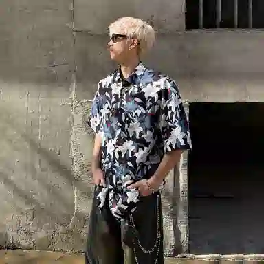 冰飞 日系复古花卉夏威夷轻薄宽松翻领短袖衬衫 男女同款