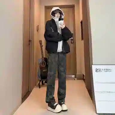 冰飞 美式复古高街宽松休闲舒适高级感口袋设计潮牌潮流牛仔裤 男女同款 迷彩色