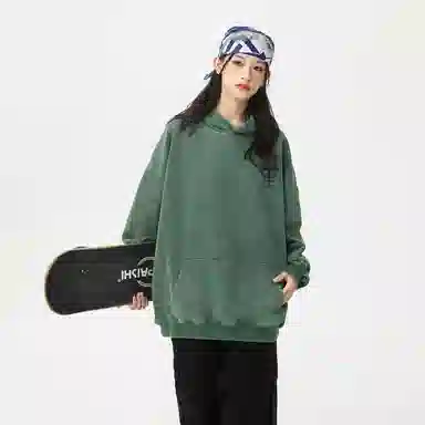 冰飞 美式复古潮流创意手绘废土风十字架图案字母印花宽松休闲舒适水洗做旧工艺上衣服嘻哈街头潮牌潮流百搭重磅长袖连帽卫衣 男女同款
