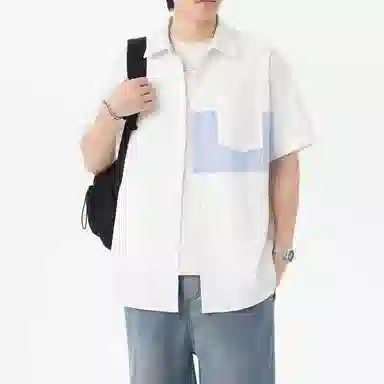 冰飞 日系复古学院高级感条纹拼接简约基础款宽松休闲舒适时尚潮流百搭凉感短袖衬衫 男女同款