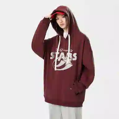 冰飞 美式复古学院风趣味星星字母图案印花宽松休闲落肩套头潮牌痞帅设计高级感小众硬挺重磅加绒加厚连帽卫衣 男女同款