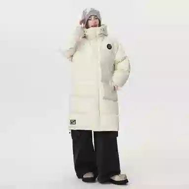 冰飞 美式复古学院风字母立体胶标图案简约纯色高级感宽松舒适户外运动通勤百搭潮流中长款过膝连帽加厚保暖面包服棉服 男女同款