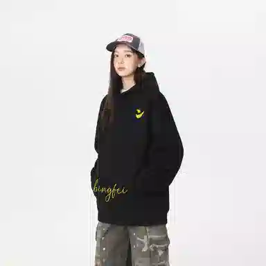 冰飞 美式复古高级感简约基础款创意手绘字母图案发泡印花高街潮牌外套学院风小众设计感高克重磅连帽卫衣 男女同款